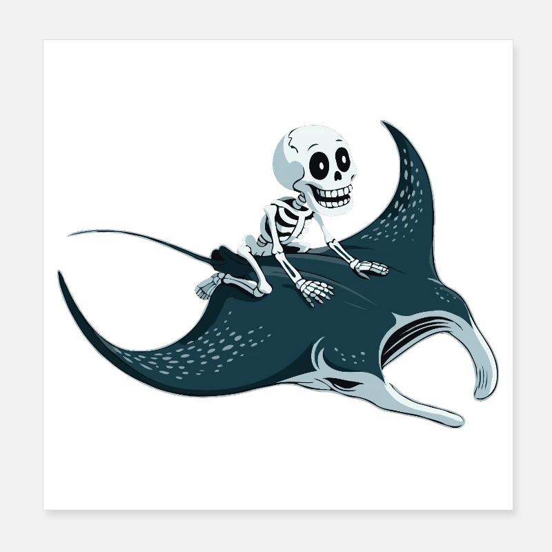 Skeleton on manta ray Poster 8" x 8" (20x20 cm)