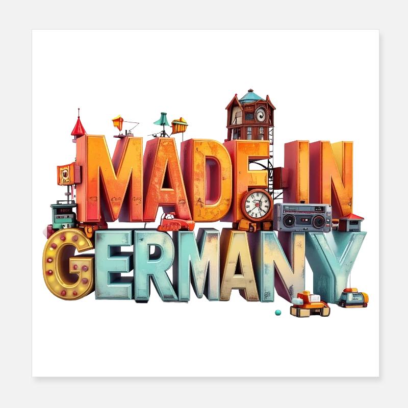 Made in Germany Pop-Art Play Worlds Poster 8" x 8" (20x20 cm)