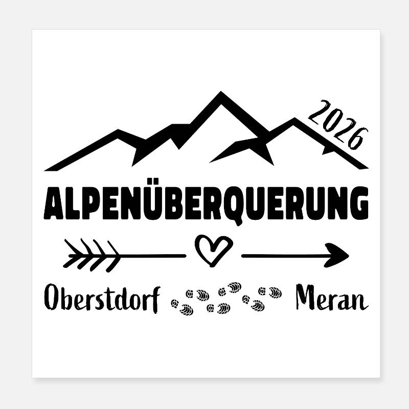 Traversée des Alpes E5 2026 Oberstdorf Merano Poster 20 x 20 cm