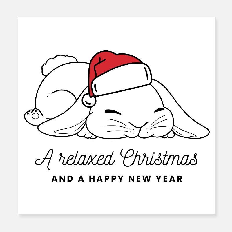 Relaxed Christmas Bunny with Hat - Dark Poster 8" x 8" (20x20 cm)