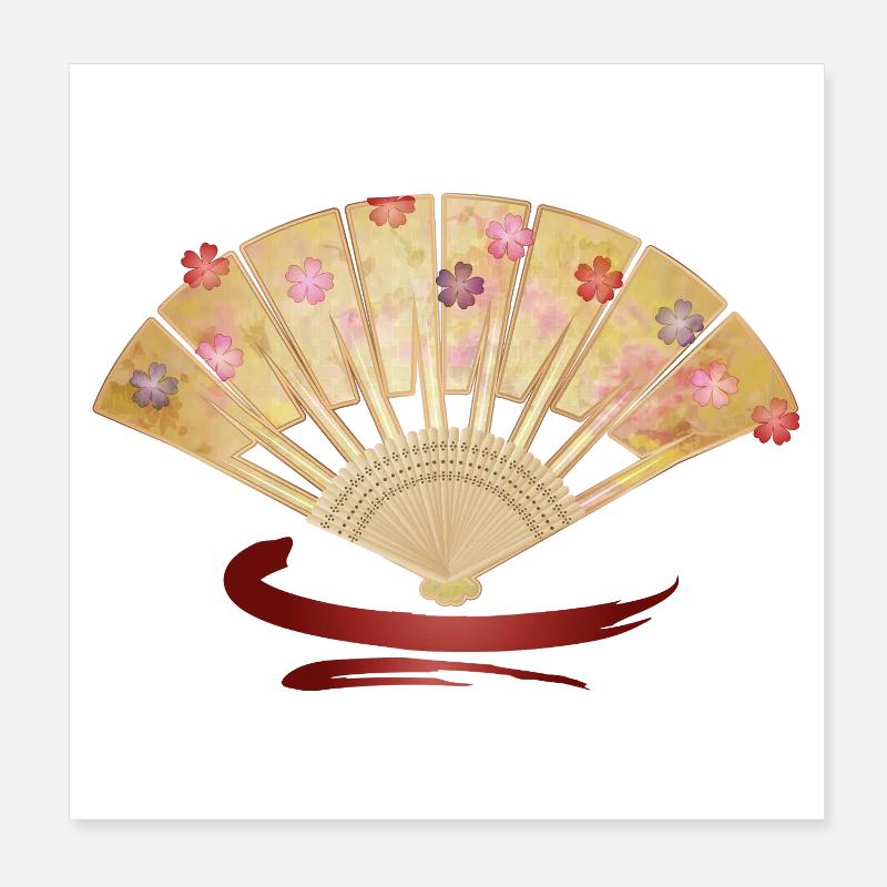 Elegant fan with cherry blossoms and red accent Poster 8" x 8" (20x20 cm)