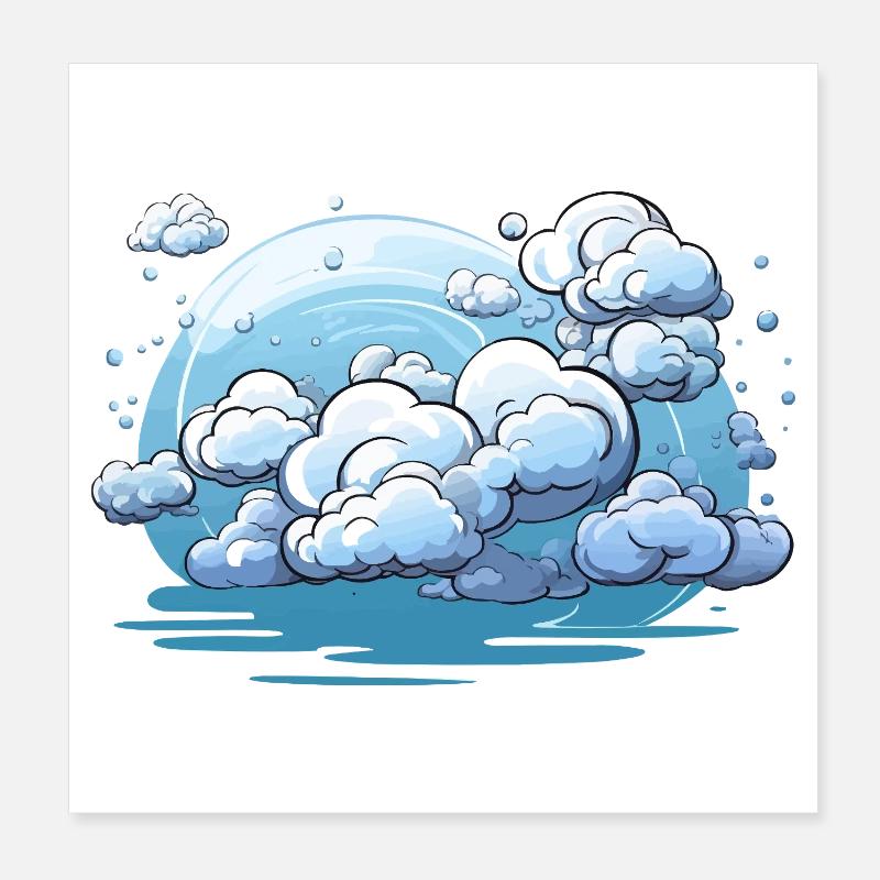 Boule de nuages dans le cercle bleu Poster 20 x 20 cm