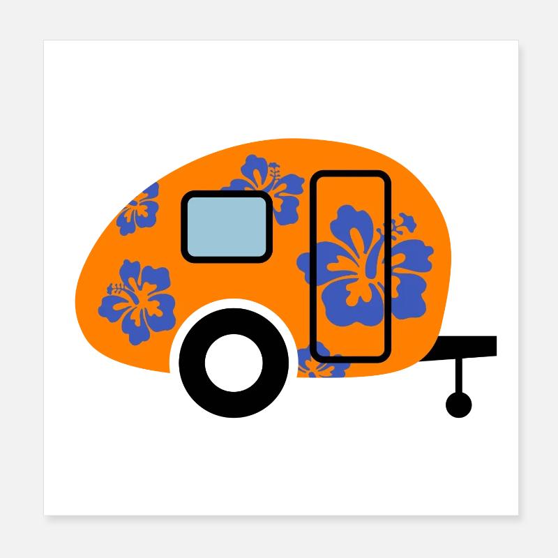 Hibiscus Caravan Caravan Camping Camper Poster 8" x 8" (20x20 cm)