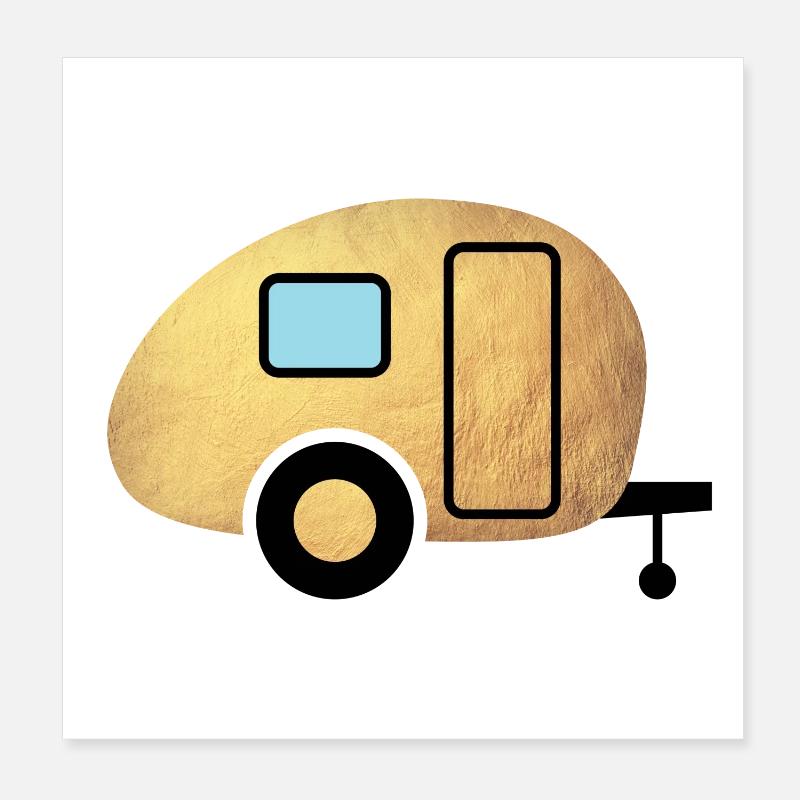 Caravan Caravan Glamping Camping Gold Holiday Fan Poster 8" x 8" (20x20 cm)