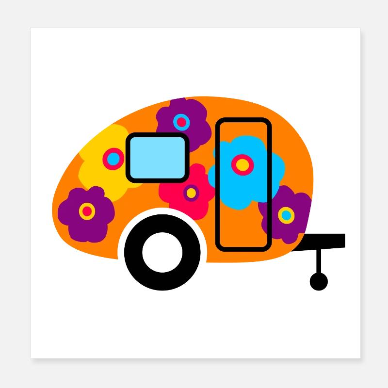 Caravane caravane fleurs fleurs Fleurs Flower Power coloré Poster 20 x 20 cm