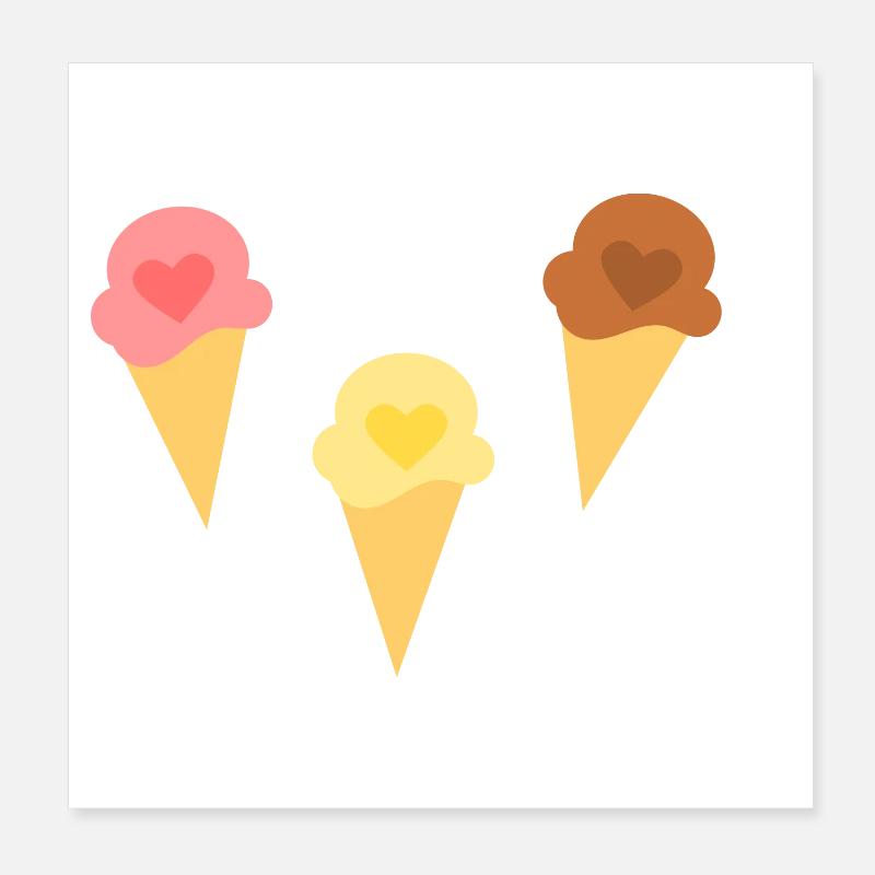 Eis Herz Eiscreme Erdbeereis Vanilleeis Schokoeis Poster 20x20 cm