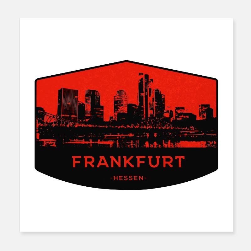 Frankfurt Skyline Patch Red Black Poster 8" x 8" (20x20 cm)