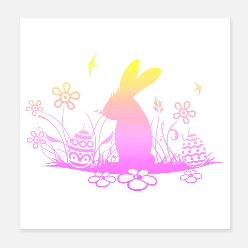 Easter bunny on meadow with swallows Poster 8" x 8" (20x20 cm)