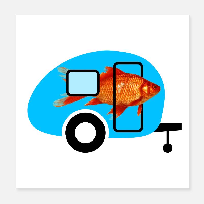 Caravan Goldfish Camping Caravan Vintage Fish Poster 8" x 8" (20x20 cm)
