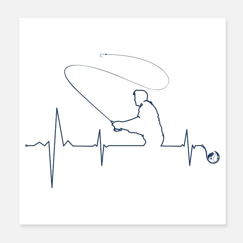 Lineart Angler : Silhouette de pêche fluide Poster 20 x 20 cm