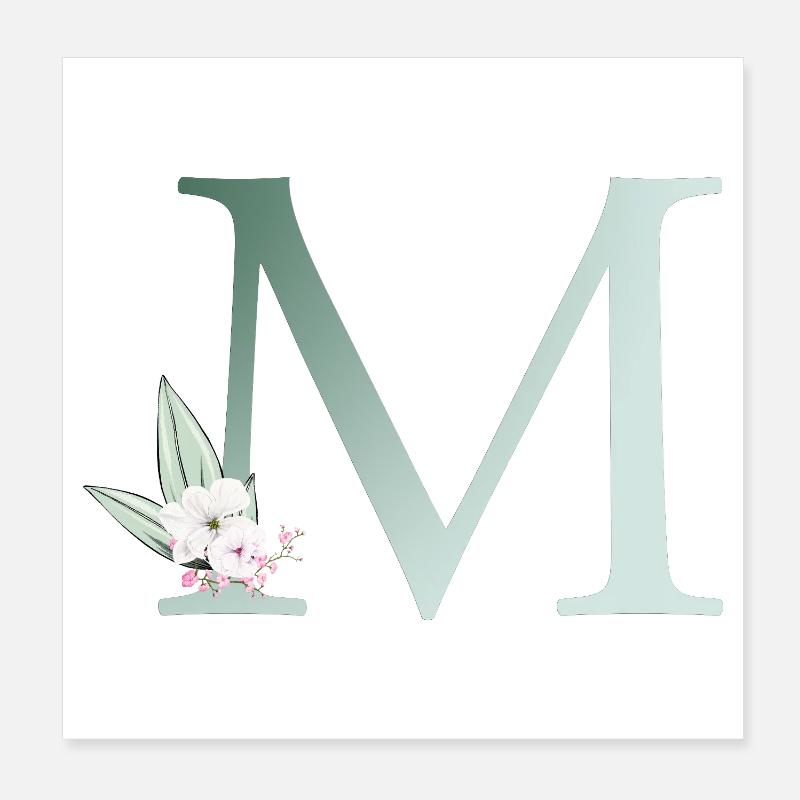M Monogramm, Floral, personalisierbar Poster 20x20 cm