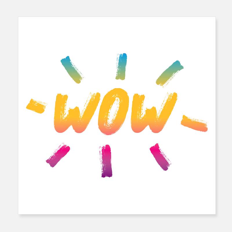WOW Brush Rainbow Handwriting Enthusiasm Fun Poster 8" x 8" (20x20 cm)