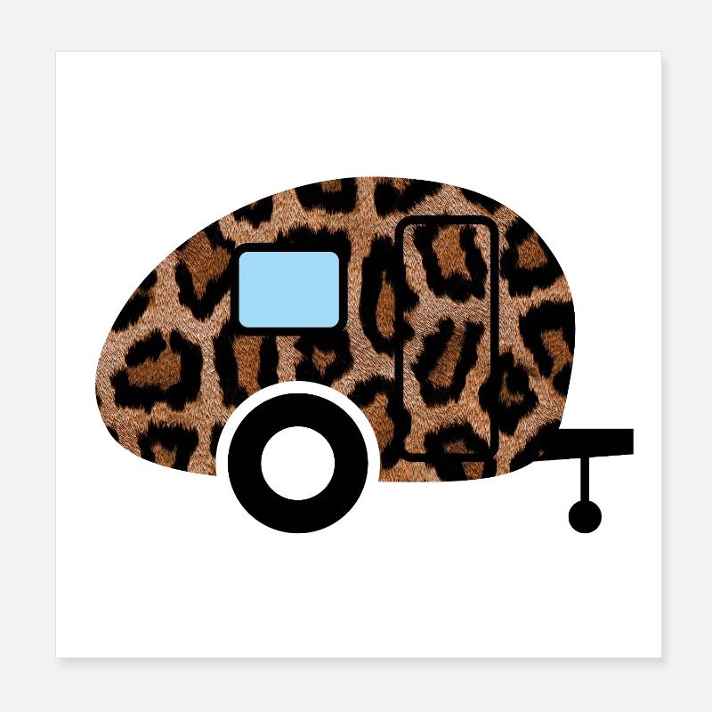 Wohnwagen Roulotte Léopard Tierliebe Camping Retro Poster 20 x 20 cm