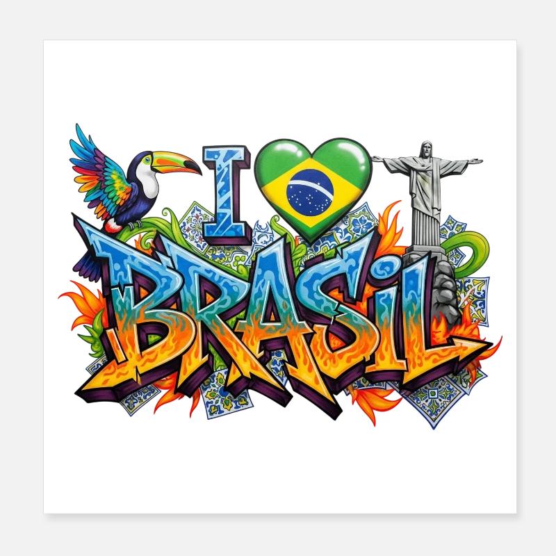 Lebendiges Graffiti Ich liebe Brasil Design Poster 20x20 cm