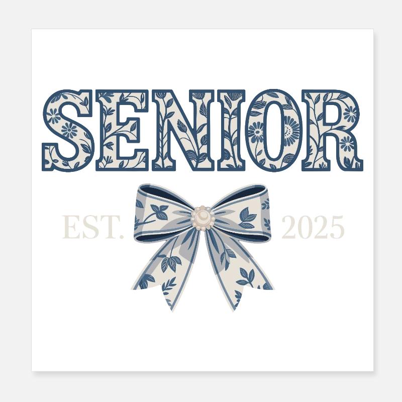 Senior Est 2025 Floral Bow Graduating Class - Poster 8" x 8" (20x20 cm) - white