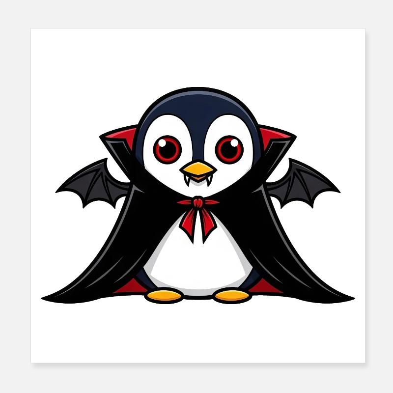 Mignon Halloween Pingouin Vampire Dessin animé Chibi Poster 20 x 20 cm
