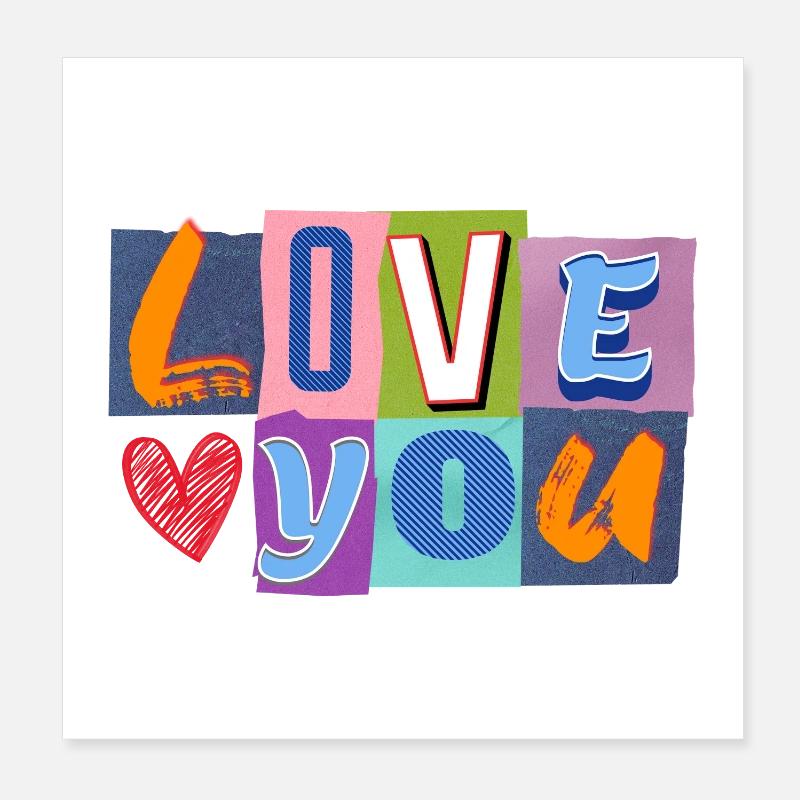 L’amour dans un collage coloré Poster 20 x 20 cm