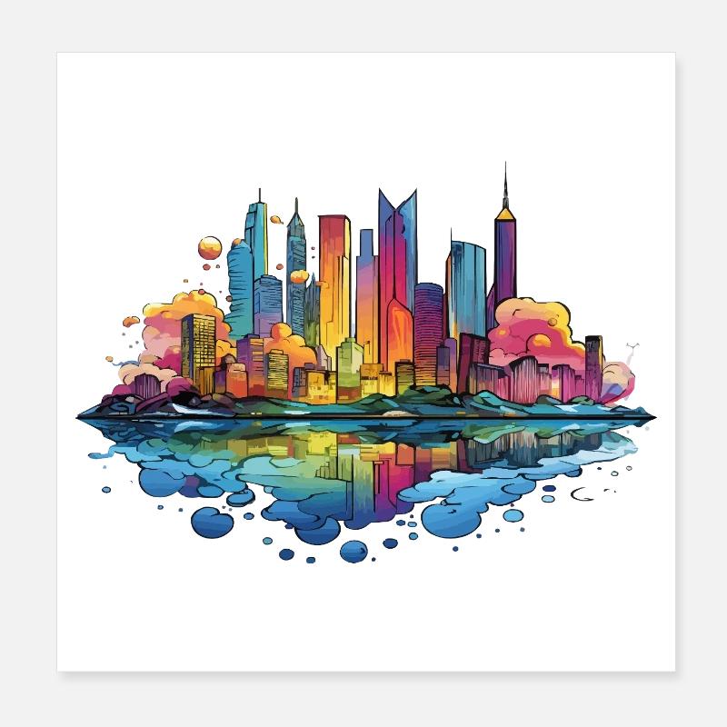 Bunte Skyline Reflektion Poster 20x20 cm
