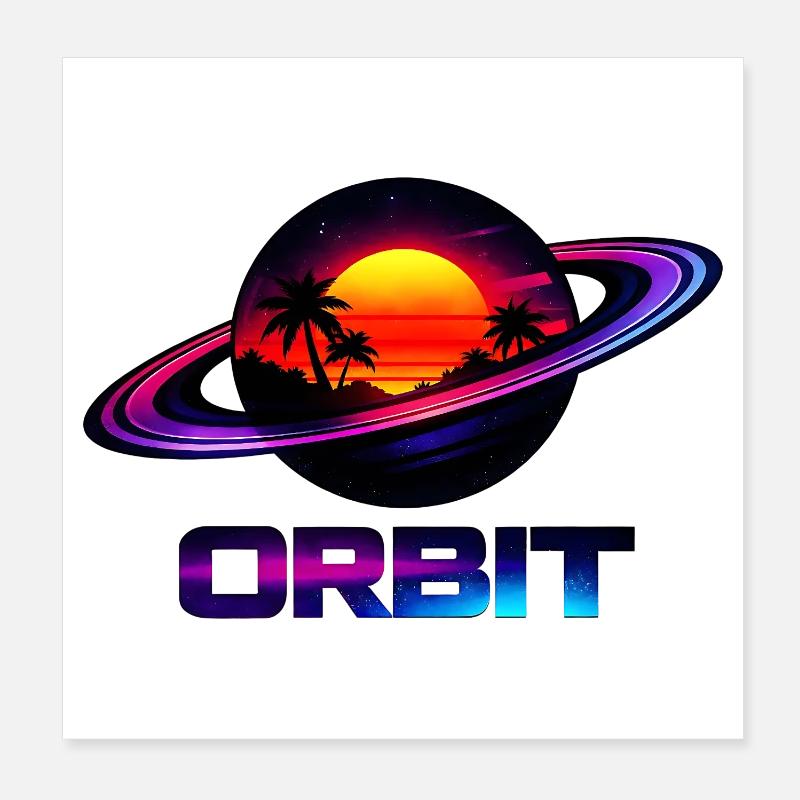 Geometrische Saturn-Umlaufbahn Retro Synthwave 80s Poster 20x20 cm