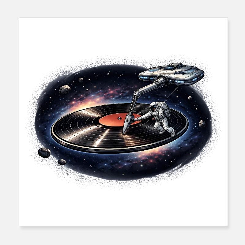 Astronaut as a plate needle in space Poster 8" x 8" (20x20 cm)