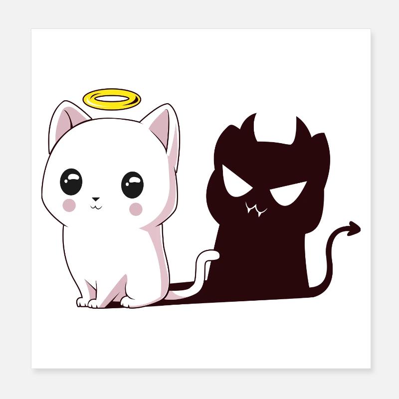 Kawaii Angel Cat with Devil Shadow Poster 8" x 8" (20x20 cm)