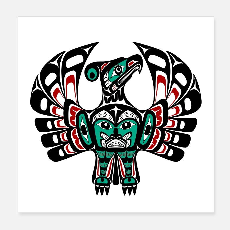 Native American Red Black Haida Art Thunderbird Poster 8" x 8" (20x20 cm)