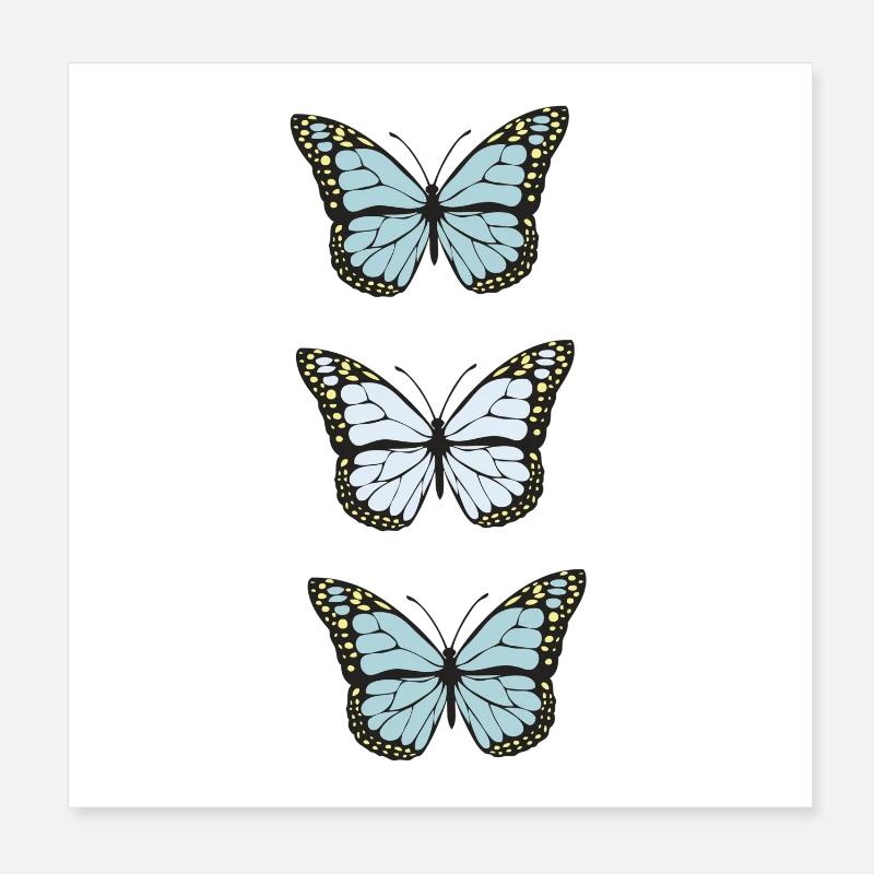 Trois Papillons Monarques Bleus Poster 20 x 20 cm