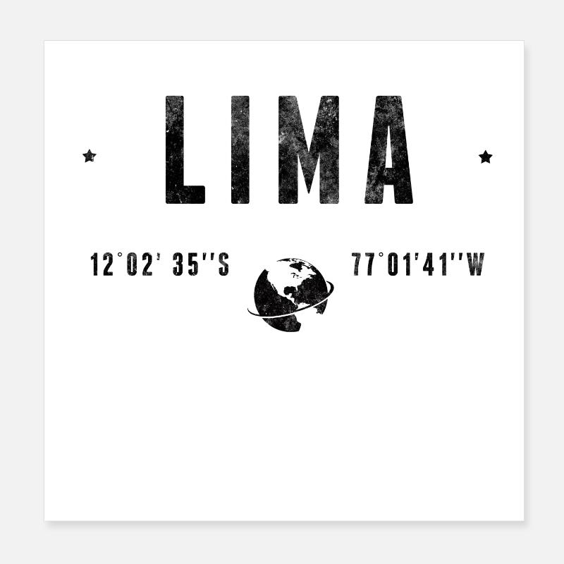 Lima Pérou Coordonnées GPS Poster 20 x 20 cm