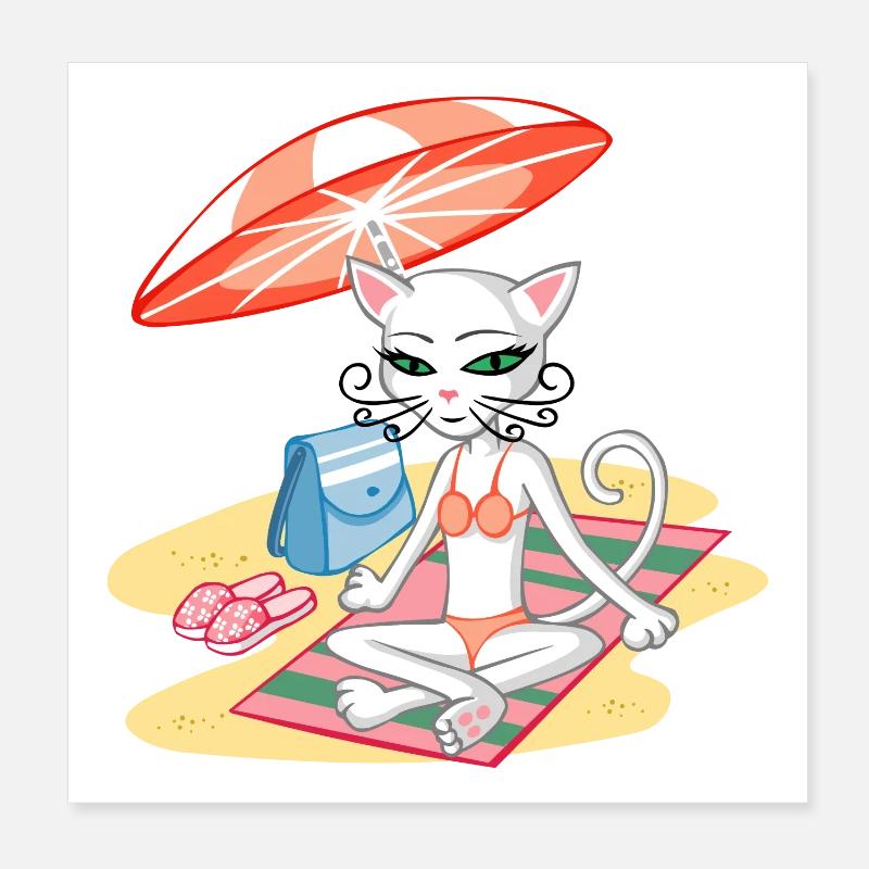 Chat sur la plage Poster 20 x 20 cm