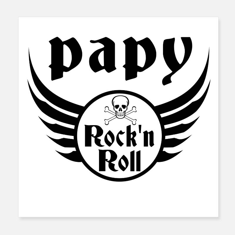 Papy Rock'n Roll Skull Ailes Vintage Poster 20 x 20 cm