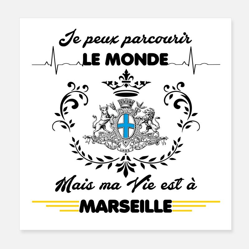 MA VIE EST A MARSEILLE - Poster 20 x 20 cm - blanc