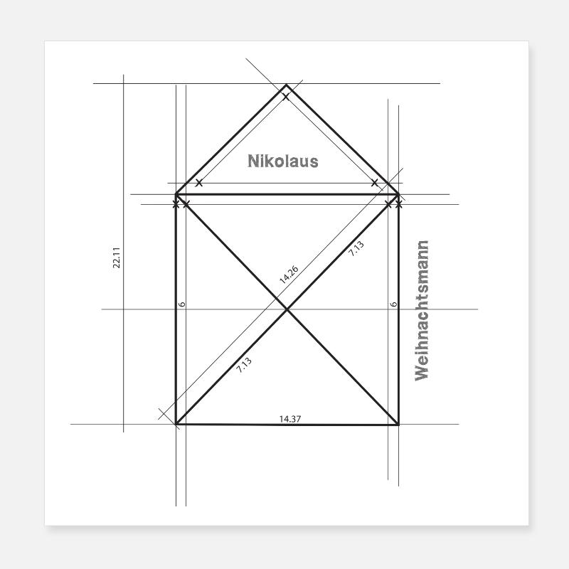 Haus vom Nikolaus - Poster 20x20 cm - Weiß
