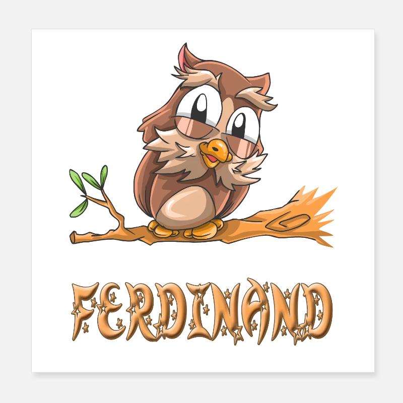 Chouette Ferdinand - Poster 20 x 20 cm - blanc
