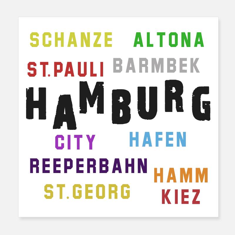 Collage typographique du quartier de Hambourg Poster 20 x 20 cm