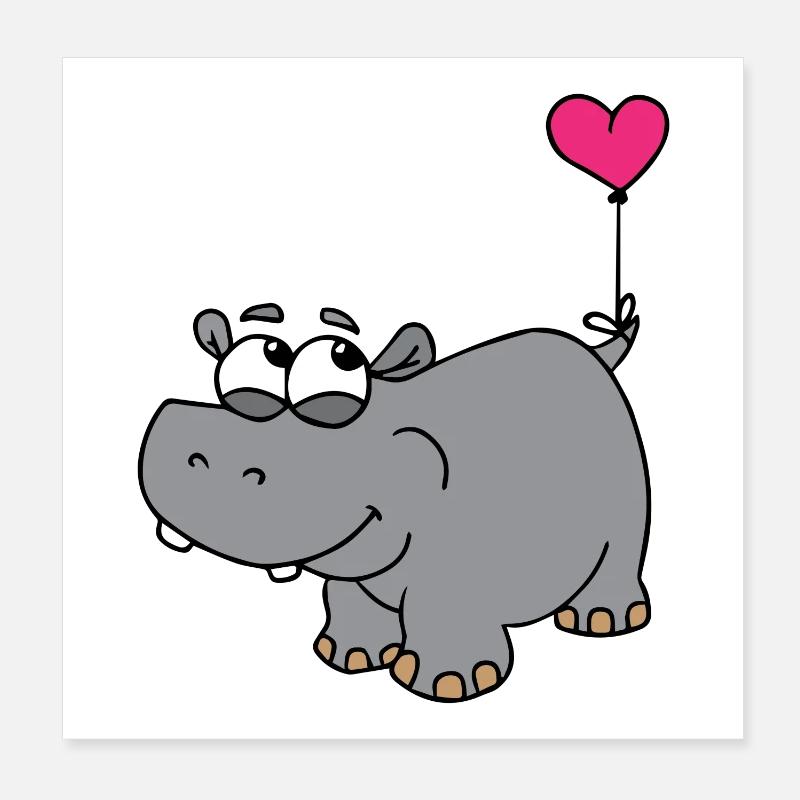 Nilpferd mit Herzballon Poster 20x20 cm