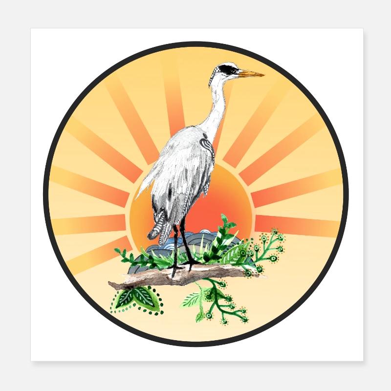Gray Heron Poster 8" x 8" (20x20 cm)
