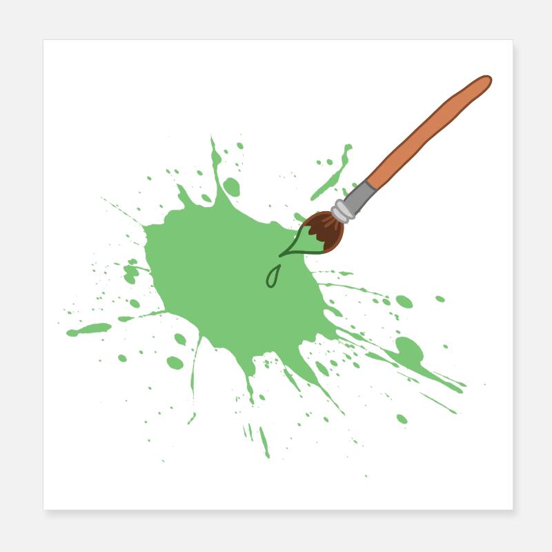 Green Paint Splash with Brush Poster 8" x 8" (20x20 cm)