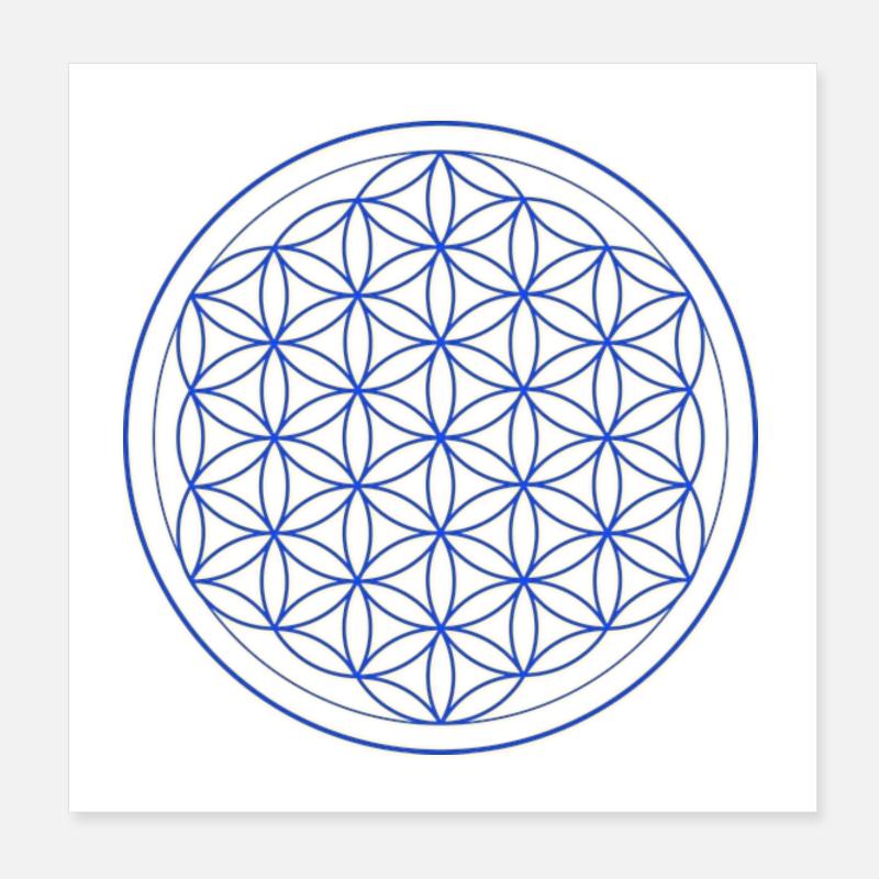 Cercle Bleu Jaune Fleur de Vie - Poster 20 x 20 cm - blanc