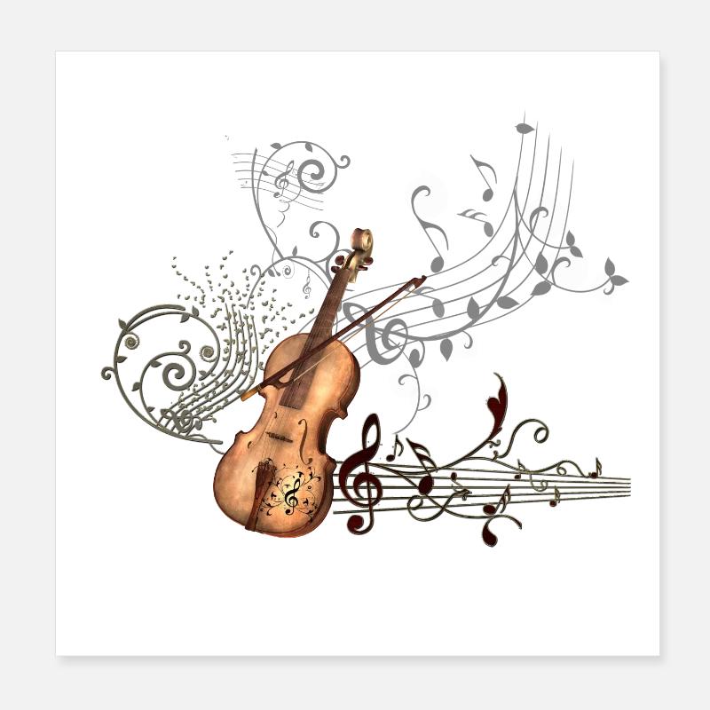 Musique Violon avec clé et éléments floraux Poster 20 x 20 cm