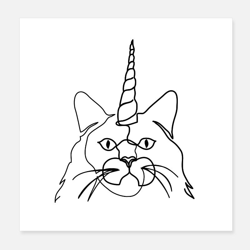 Chat de la licorne Poster 20 x 20 cm
