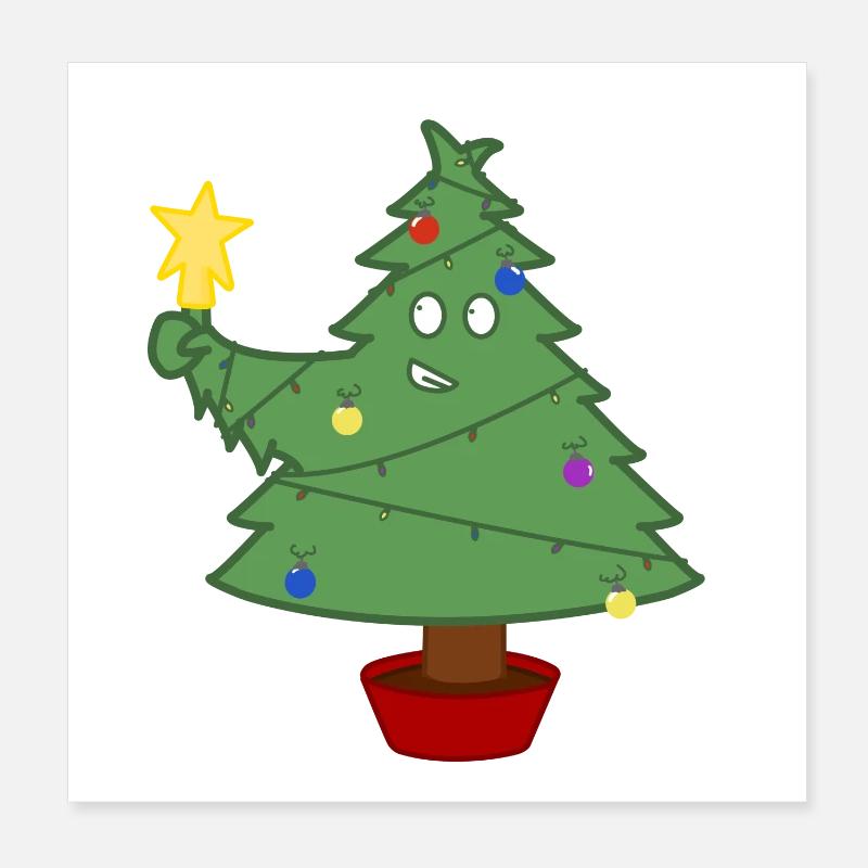 Smiling Christmas tree with lights Poster 8" x 8" (20x20 cm)