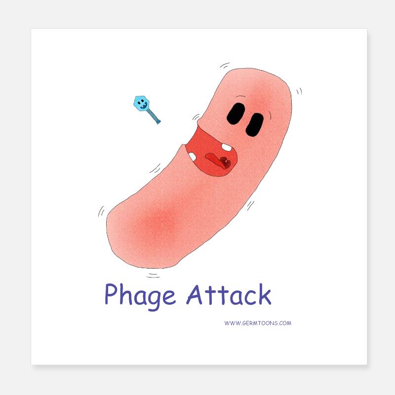 Phage Attack - Bakterium & Bakteriophage - Poster 20x20 cm - Weiß