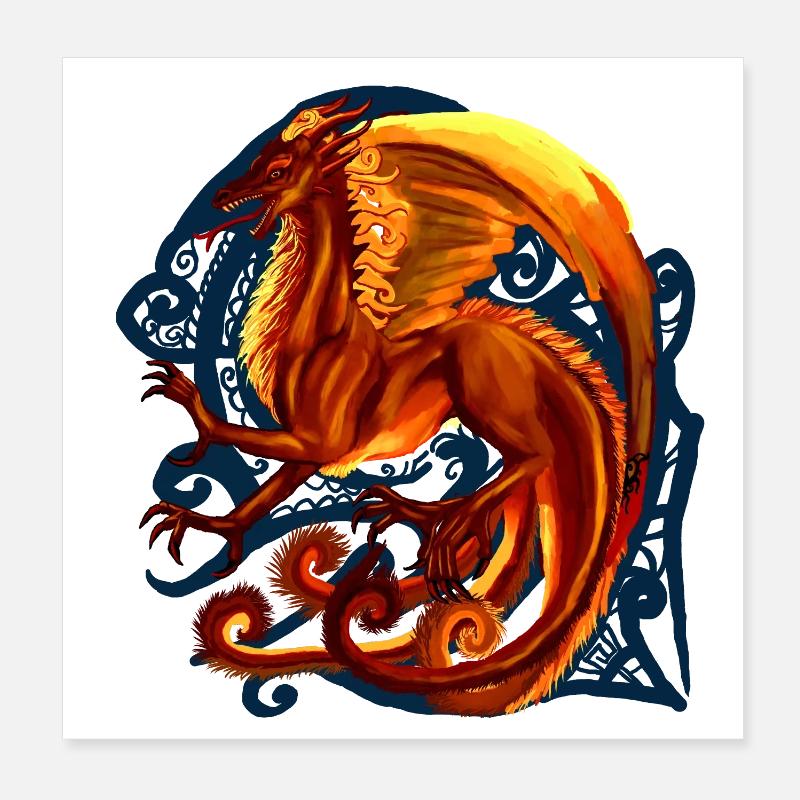 dragon rouge - Poster 20 x 20 cm - blanc