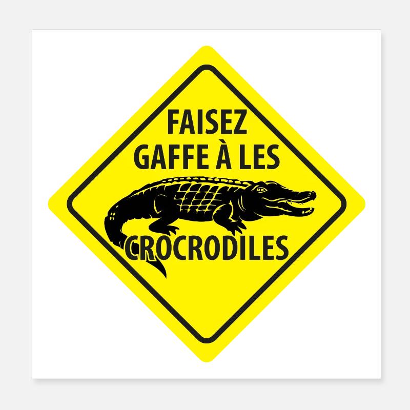Signe Avertissement Crocodiles Poster 20 x 20 cm