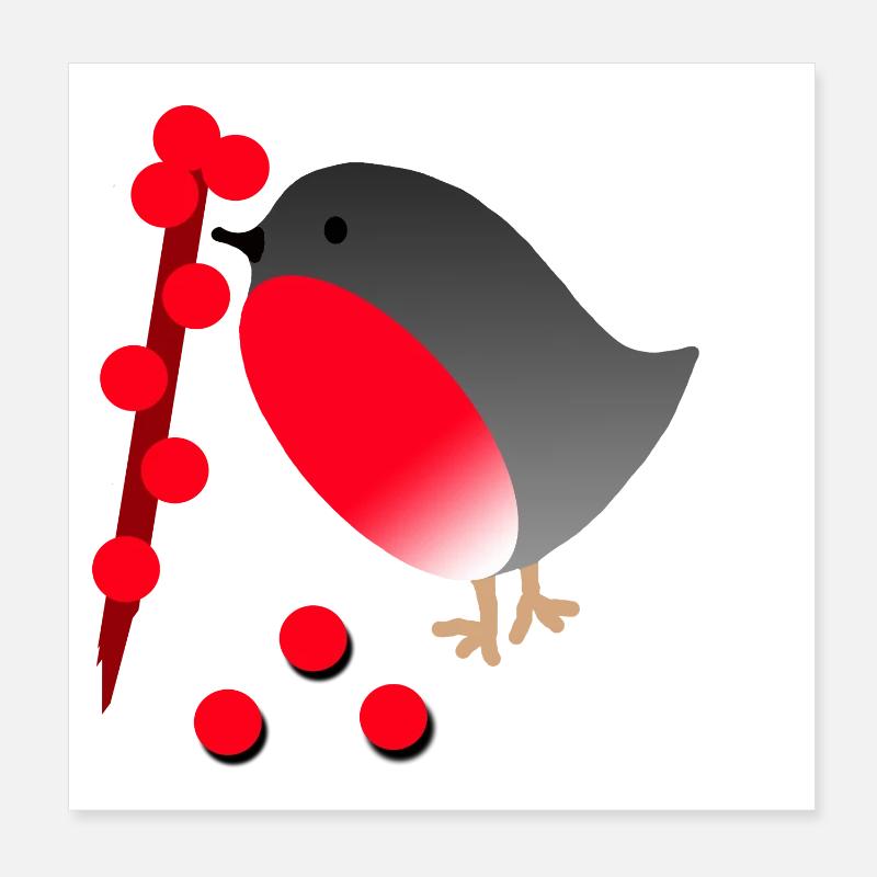 Mignon Rouge-Gorge aux Baies Rouges Poster 20 x 20 cm