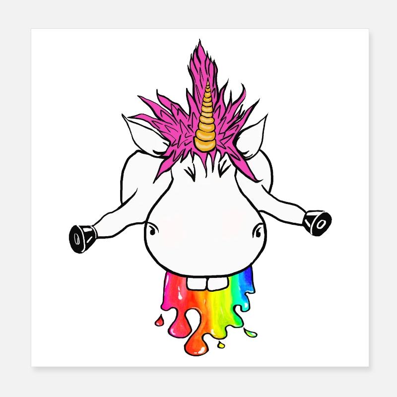 Regenbogen Einhorn Farbklecks Regenbogenkotze - Poster 20x20 cm - Weiß