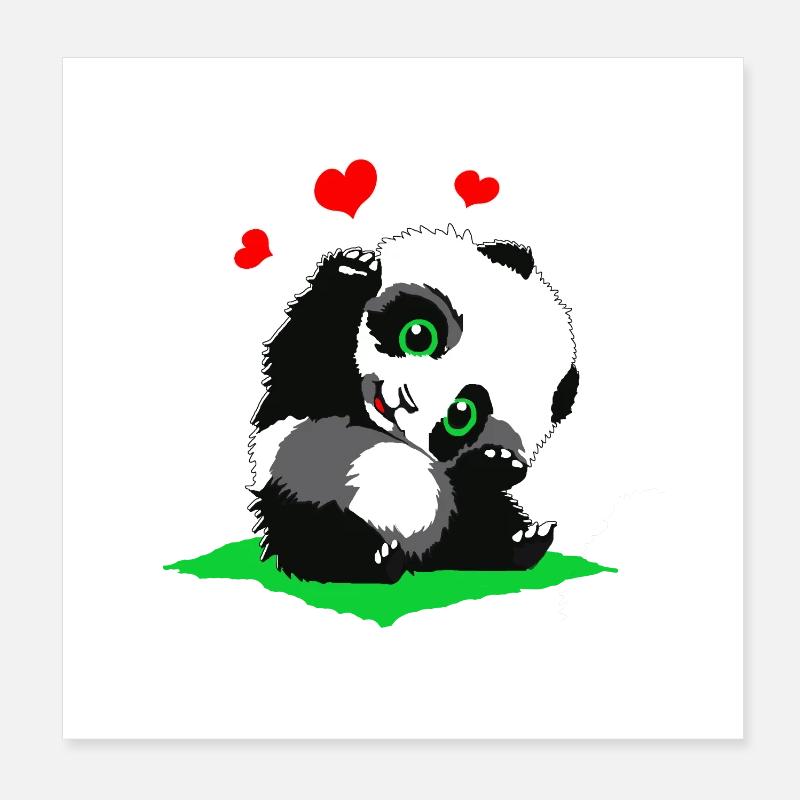 Cuddly panda with hearts Poster 8" x 8" (20x20 cm)