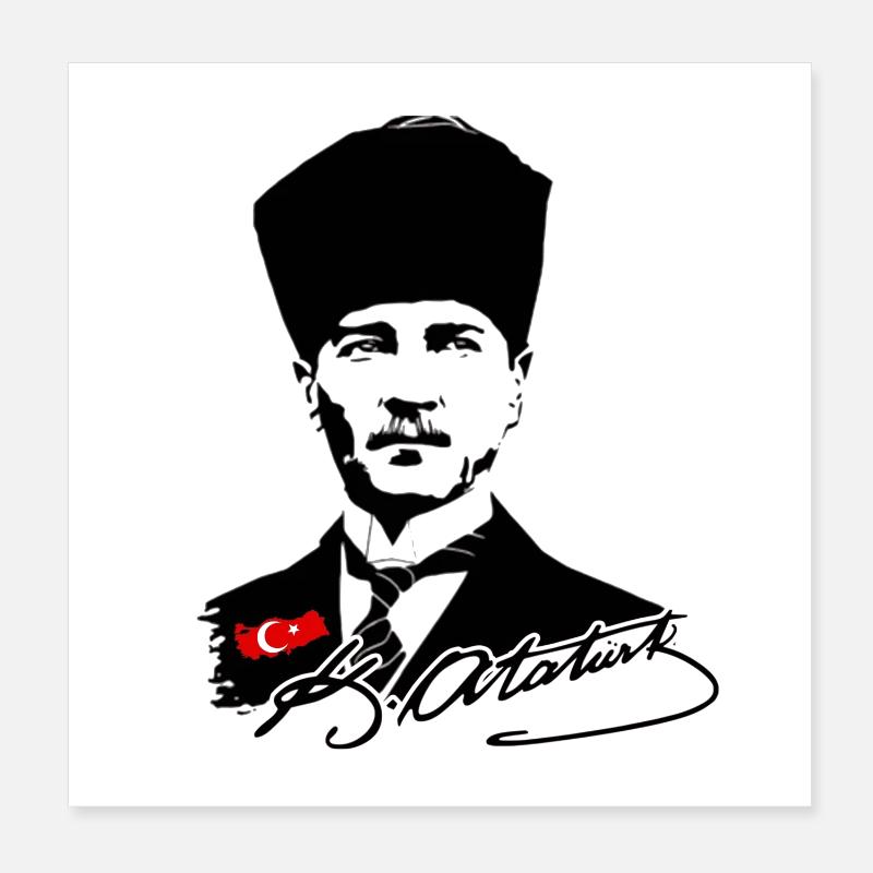 Atatürk Silhouette mit Türkflagge Poster 20x20 cm