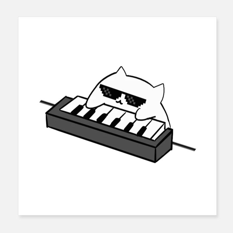 Katzen DJ am Keyboard Poster 20x20 cm