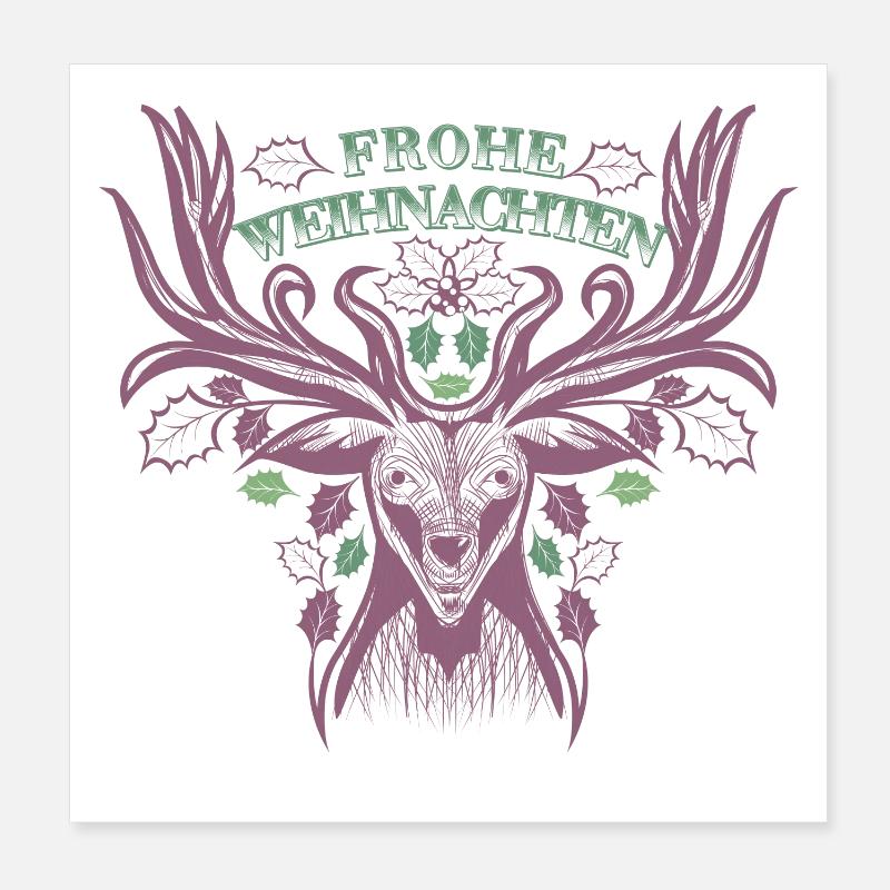 Retro reindeer deer moose Merry Christmas Xmas Poster 8" x 8" (20x20 cm)